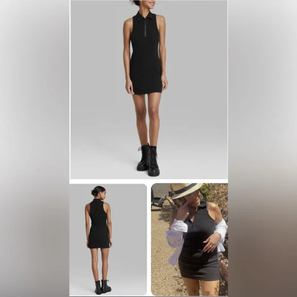Wild Fable Women's Sleeveless Zip Front Bodycon Polo Dress Black L. - Picture 7 of 7
